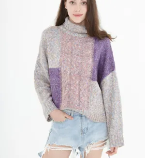 High Collar loose Women Tops Woolen Bat Sleeve Knit Sweater