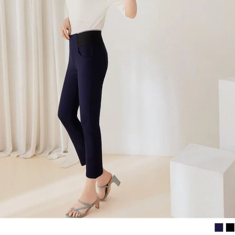 HIGH WAIST ELASTIC WAIST STRAIGHT PANTS