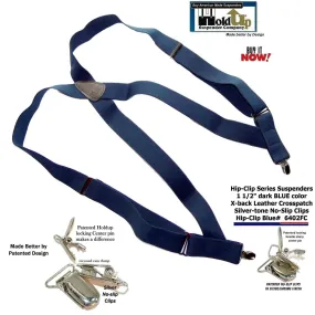 Hold-Ups Navy Blue Trucker Style Hip-clip Suspenders in 1 1/2" Width and USA Patented  No-slip Clips