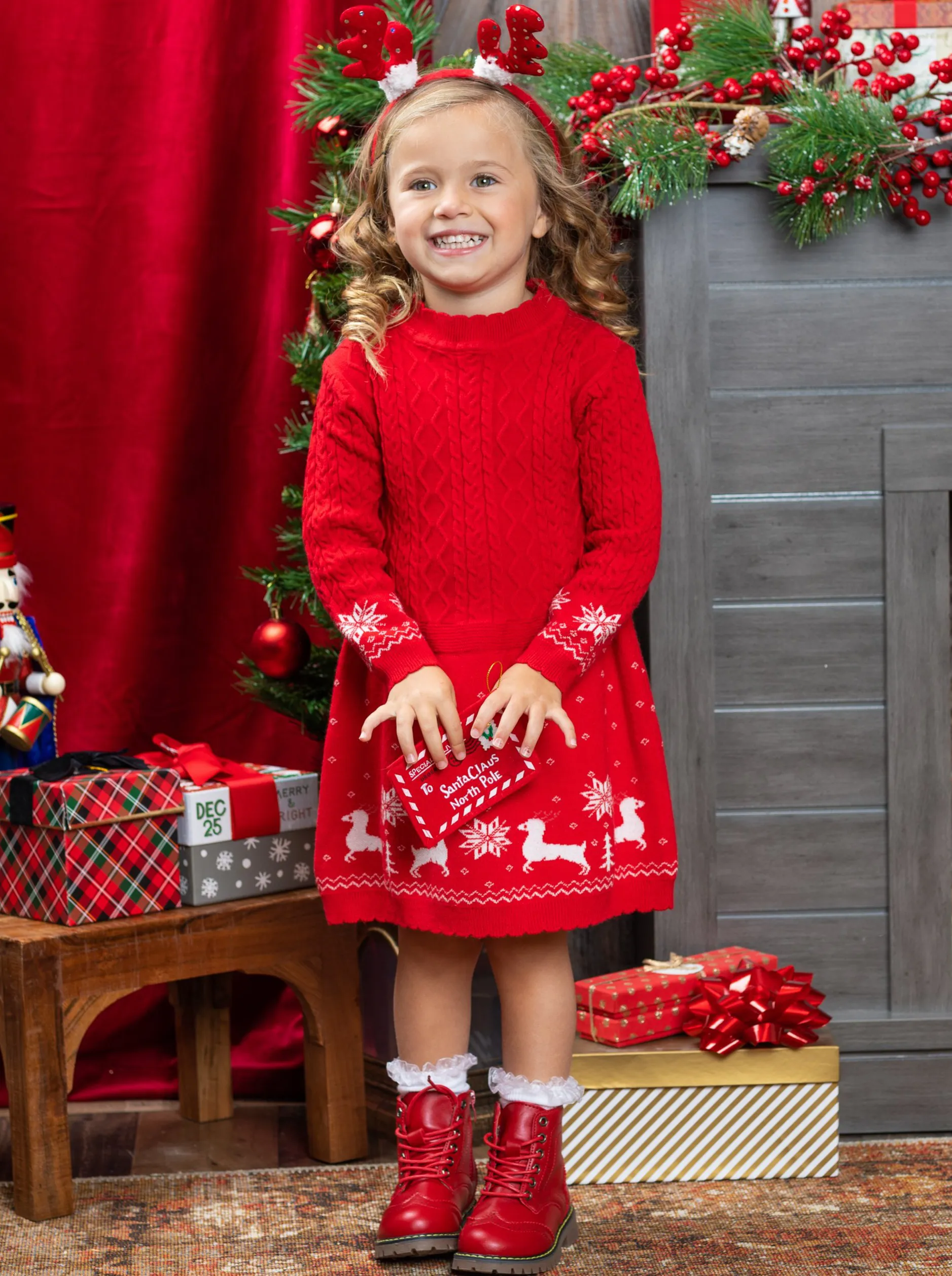 Holiday Cable Knit Sweater Dress