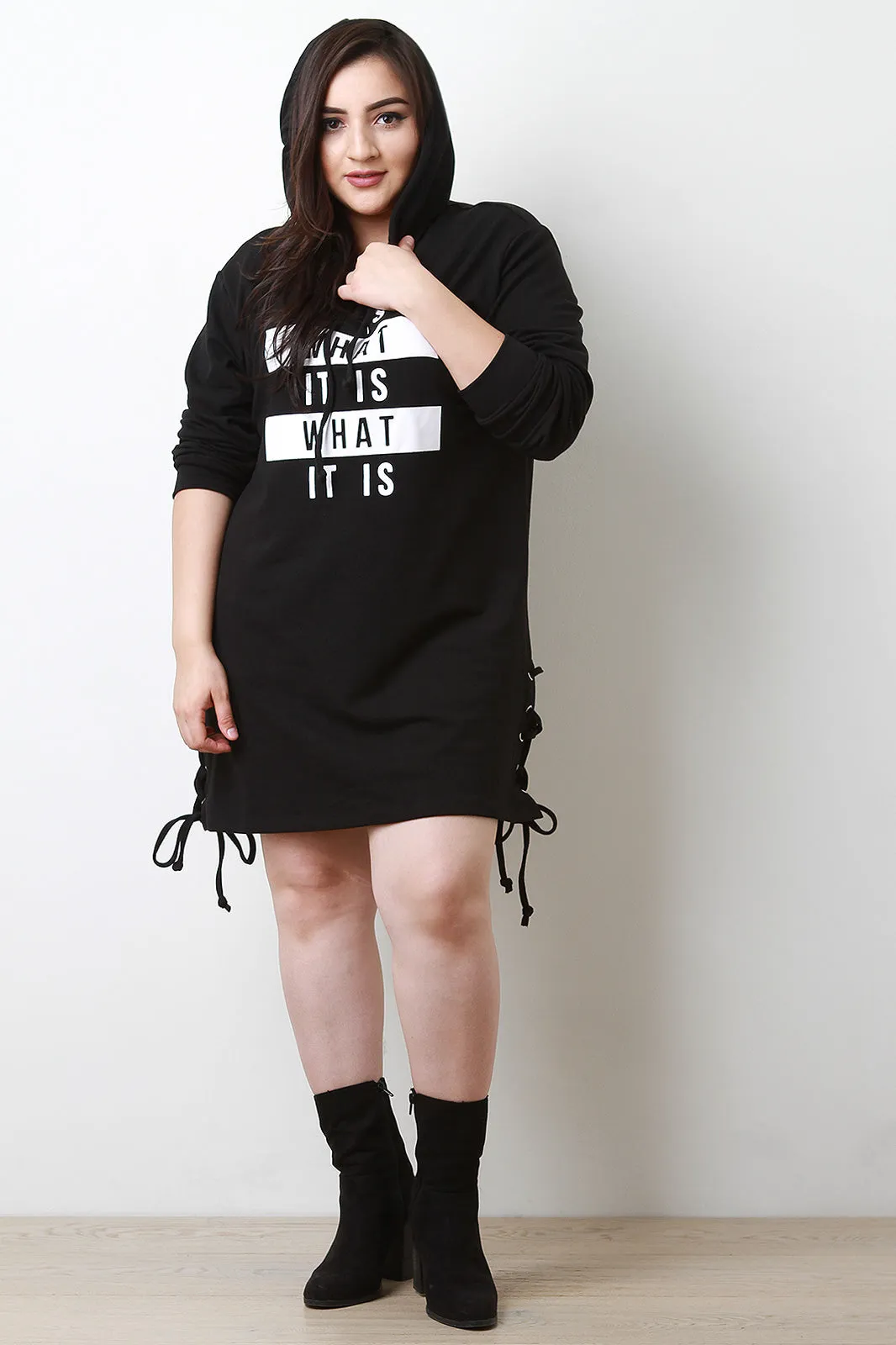 Hooded Graphic Print Sweater Dress