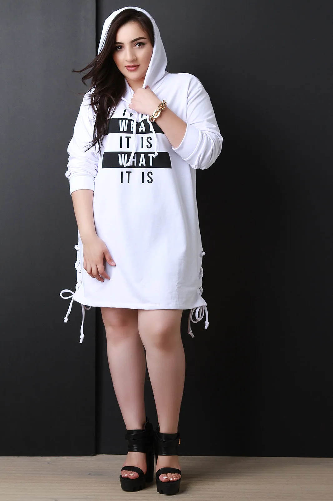 Hooded Graphic Print Sweater Dress