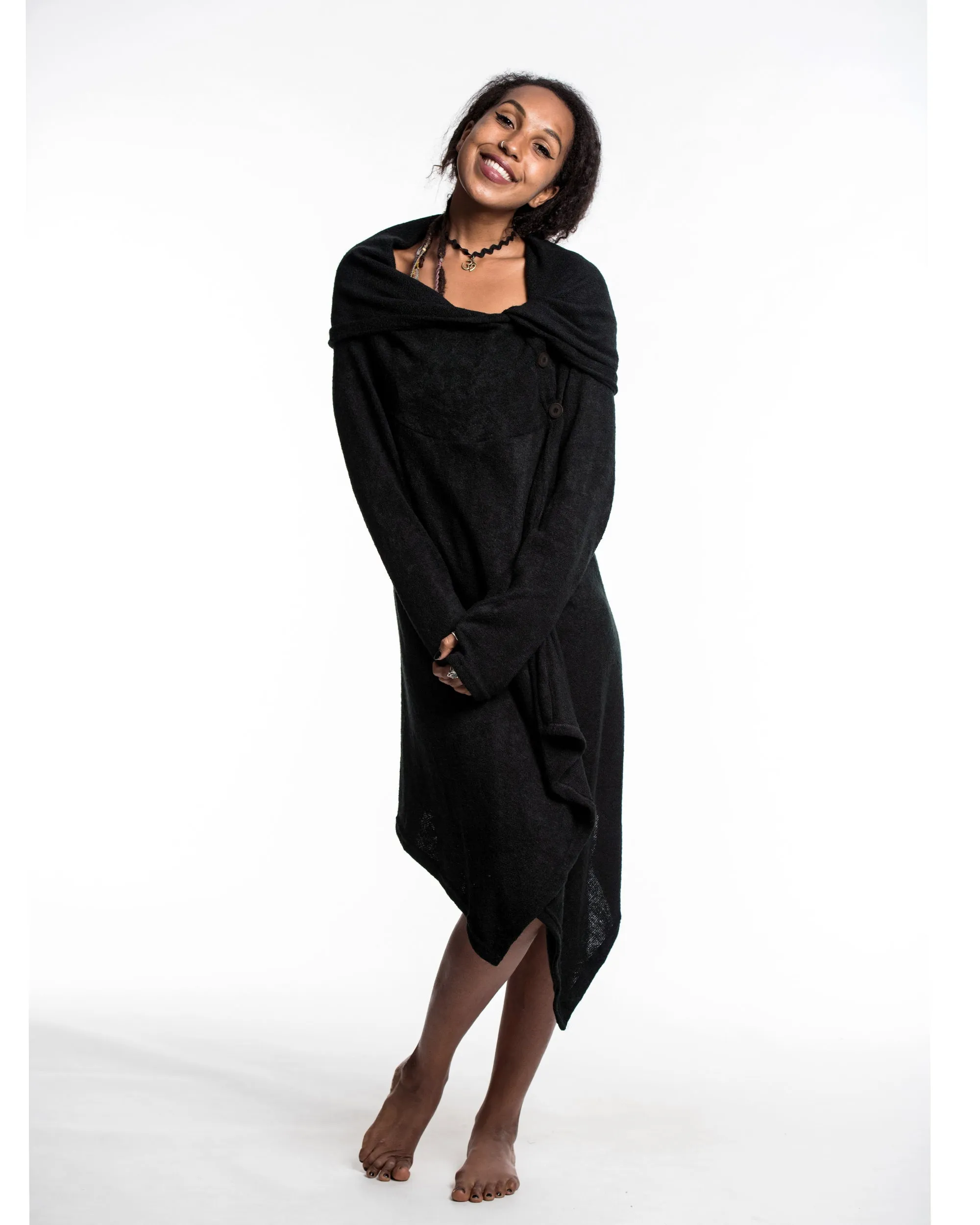 Hooded Pixie Sweater Dress in Black