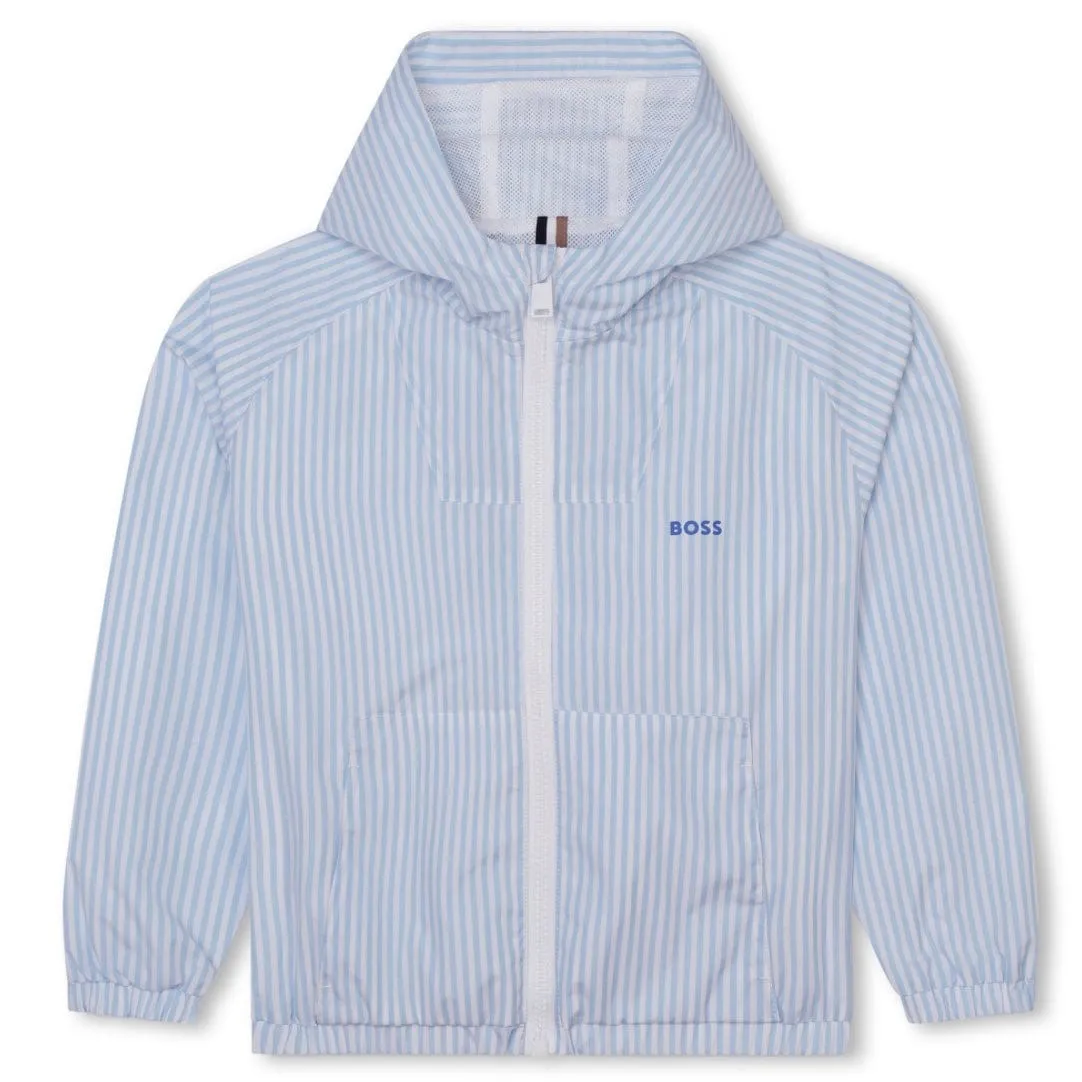 HUGO BOSS - Stripe Hooded Windbreaker -  White