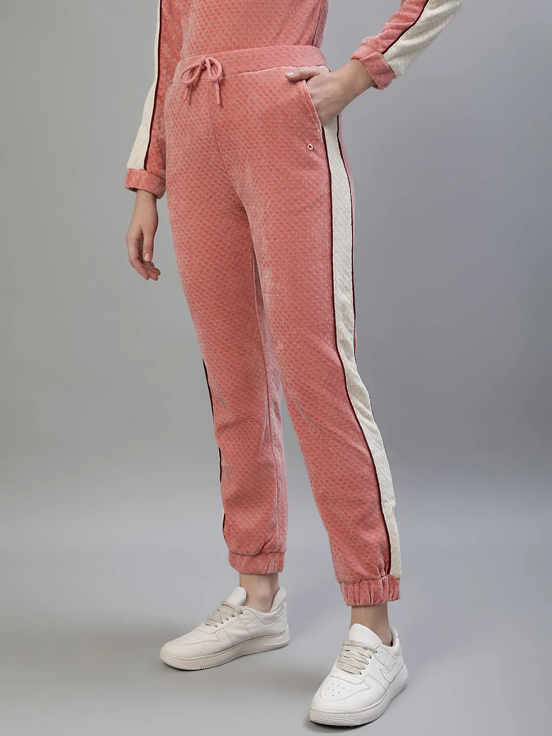 Iconic Women Pink Colorblocked Regular Fit Mid-Rise Trackpant