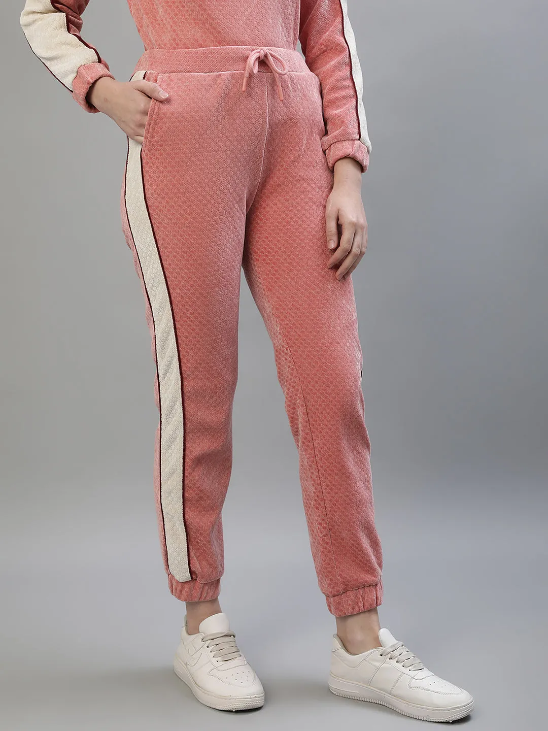 Iconic Women Pink Colorblocked Regular Fit Mid-Rise Trackpant