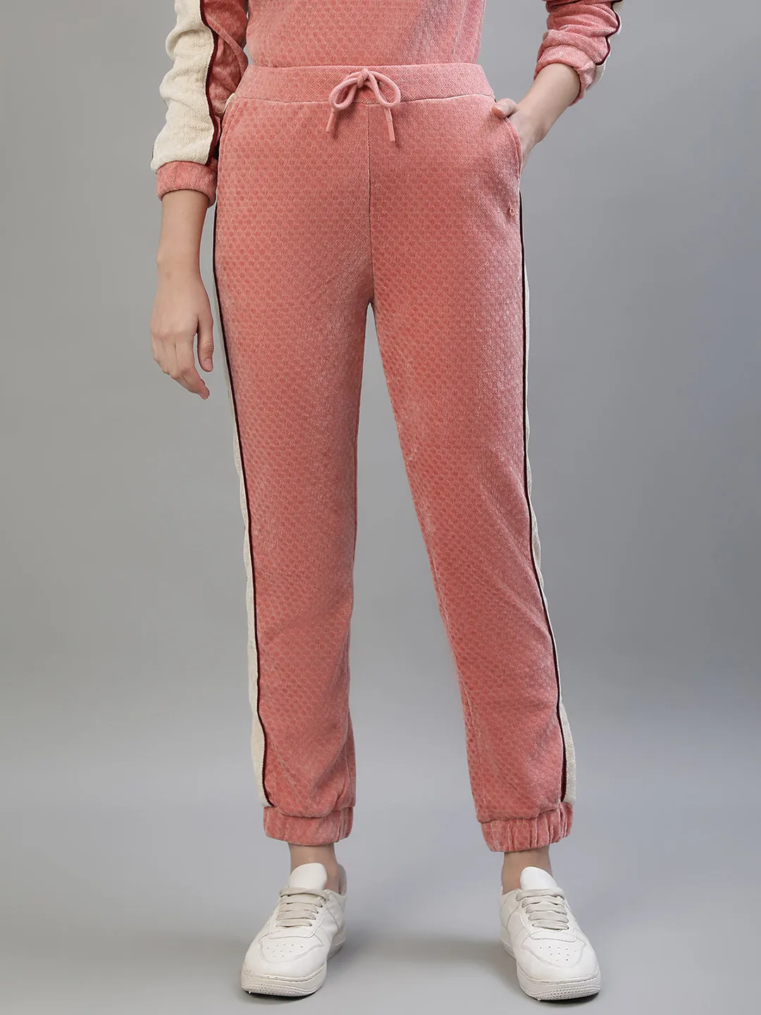 Iconic Women Pink Colorblocked Regular Fit Mid-Rise Trackpant