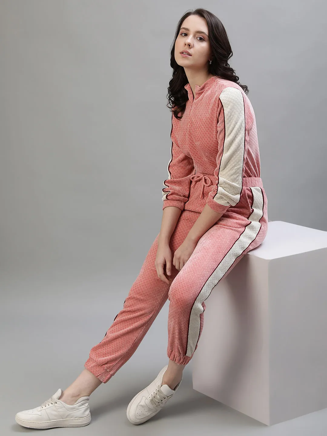 Iconic Women Pink Colorblocked Regular Fit Mid-Rise Trackpant