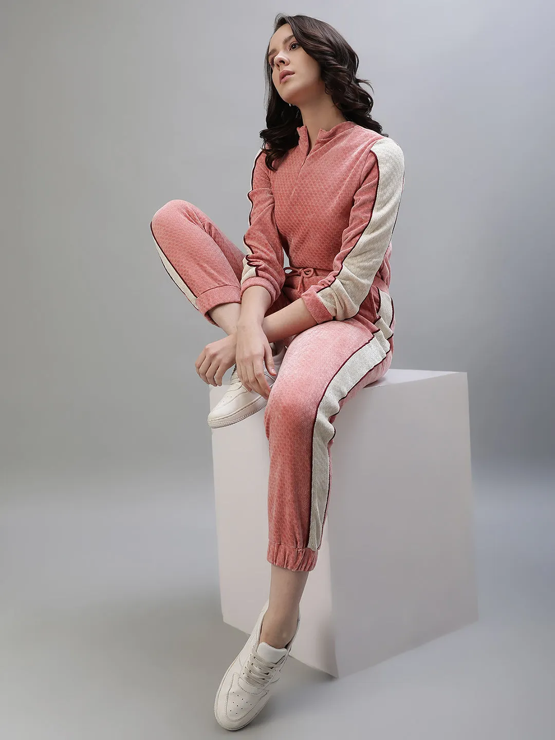 Iconic Women Pink Colorblocked Regular Fit Mid-Rise Trackpant