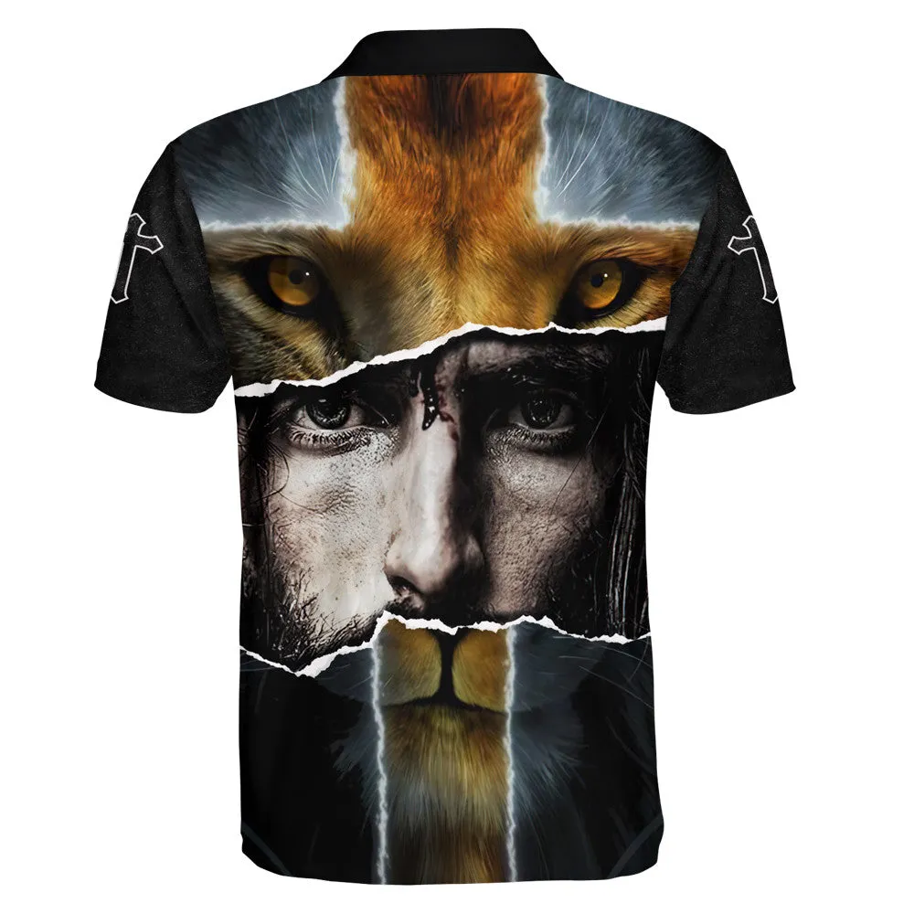 Jesus Picture And Lion Polo Shirt - Christian Shirts & Shorts