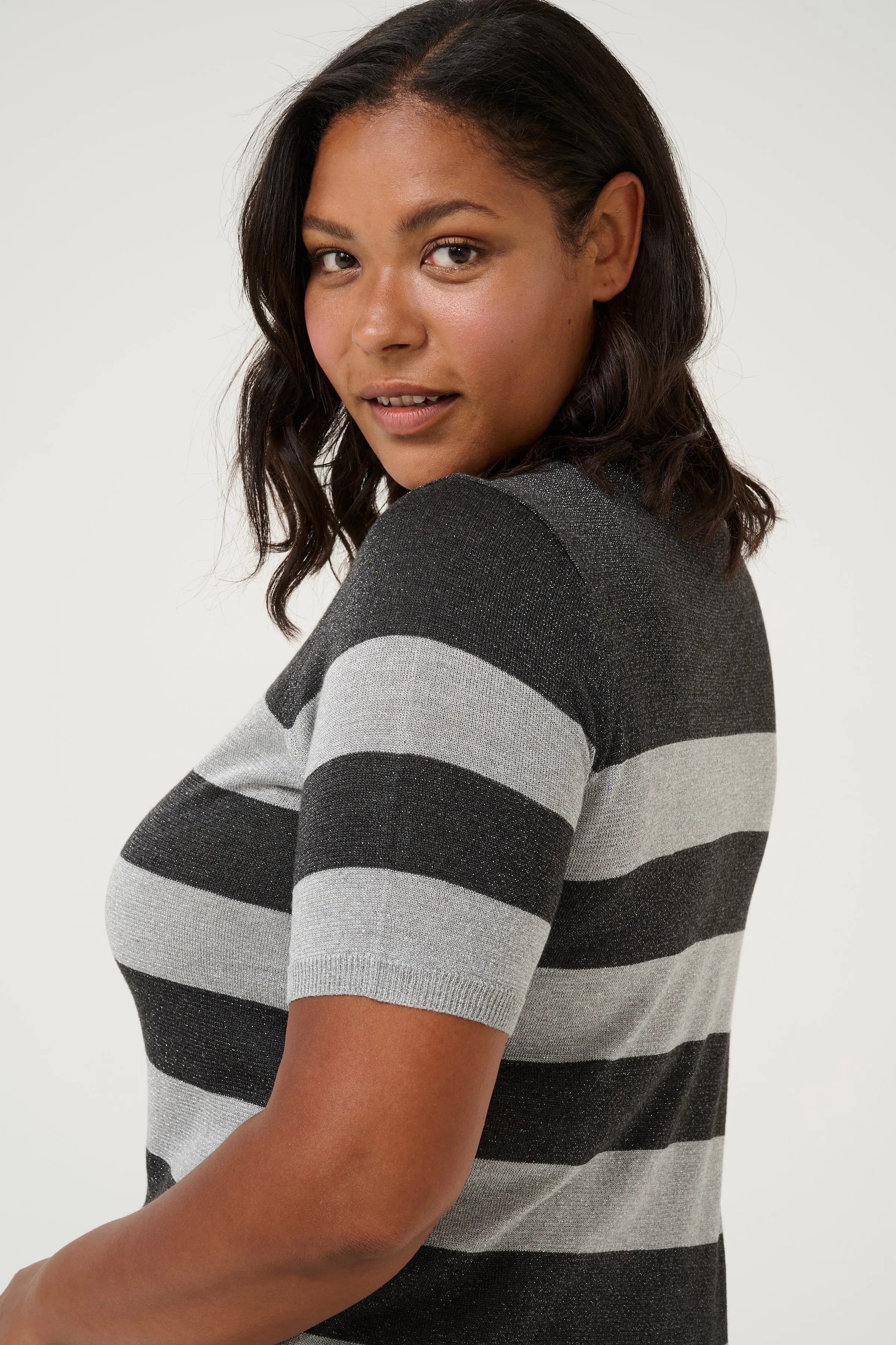 Kaffe Curve Ankia Knit Top in Black/Grey