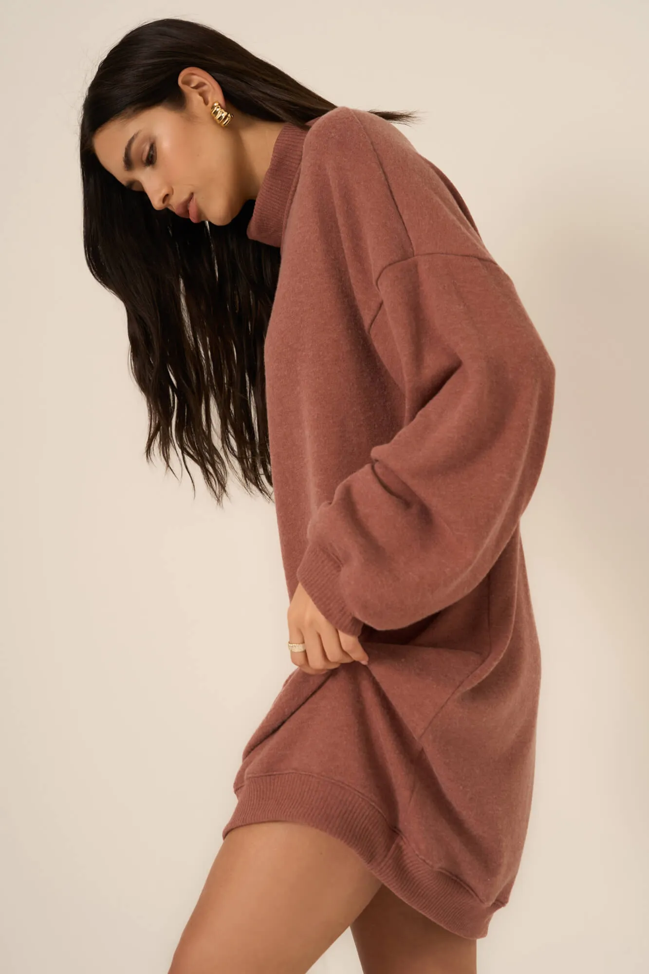 Kai Funnel Neck Cozy Dress - Gingerbread