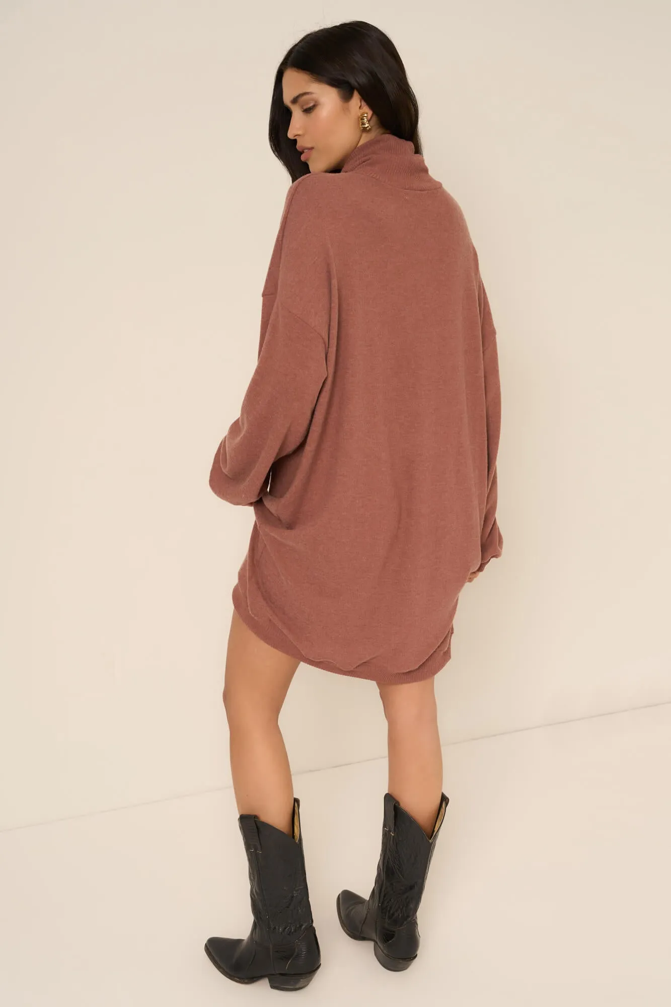 Kai Funnel Neck Cozy Dress - Gingerbread