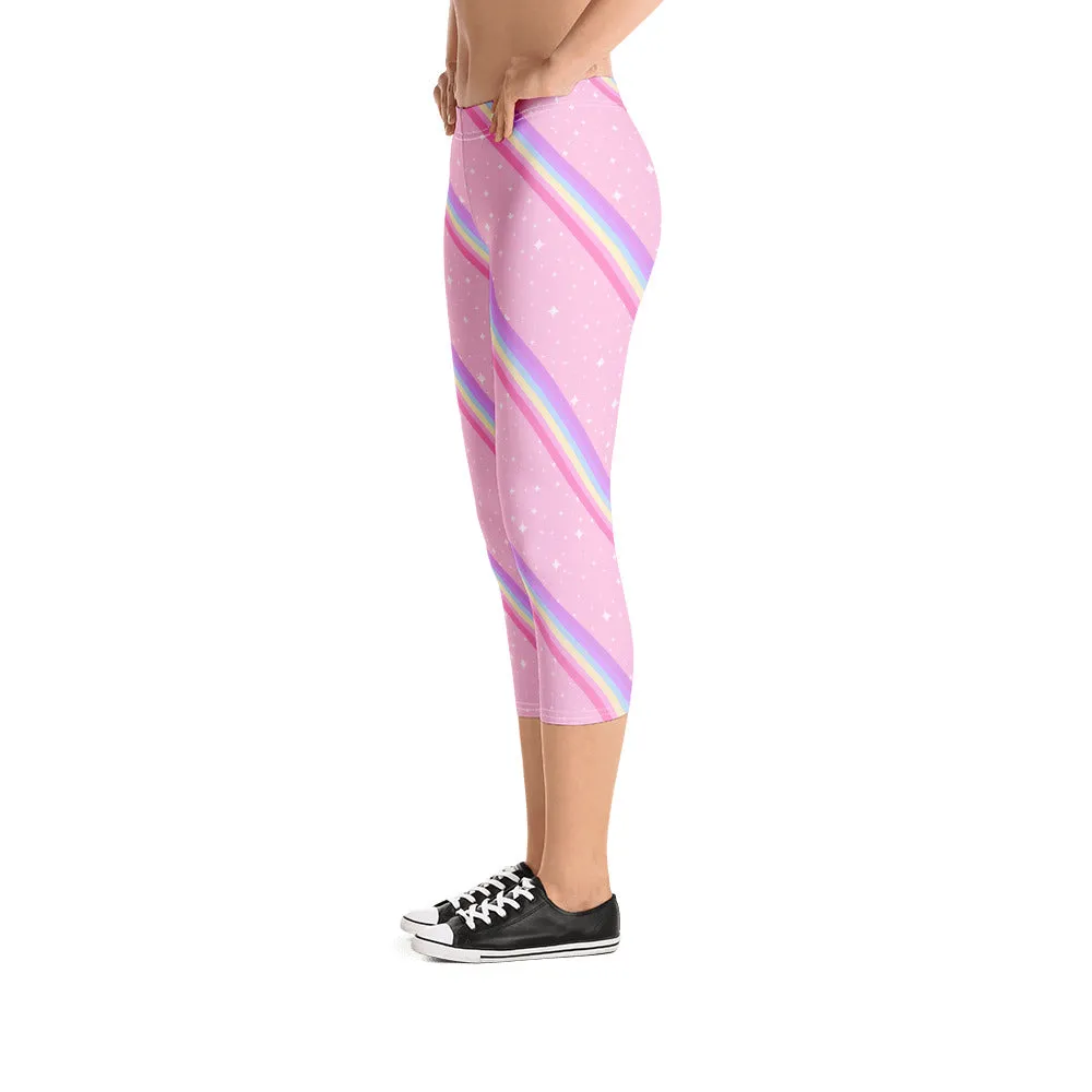 Kawaii Sparkle Cake Rainbow Beam Capri Leggings