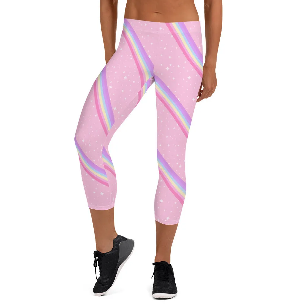 Kawaii Sparkle Cake Rainbow Beam Capri Leggings