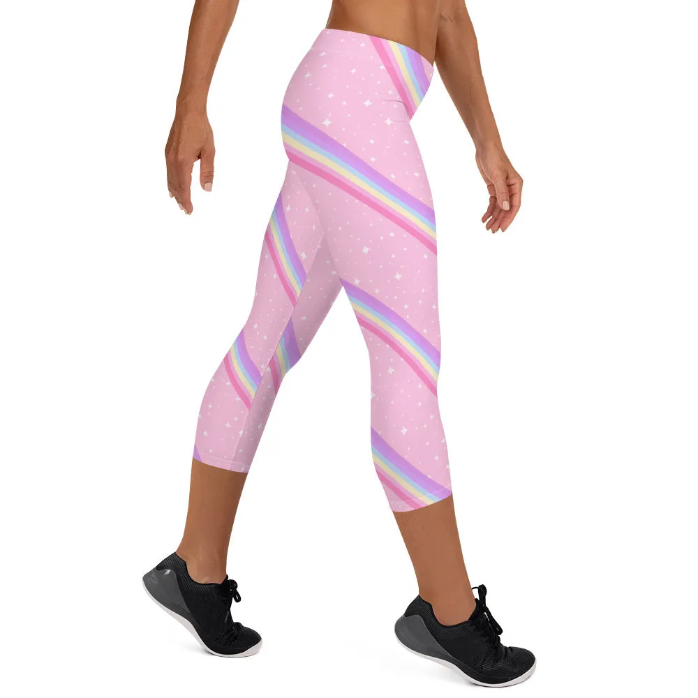 Kawaii Sparkle Cake Rainbow Beam Capri Leggings