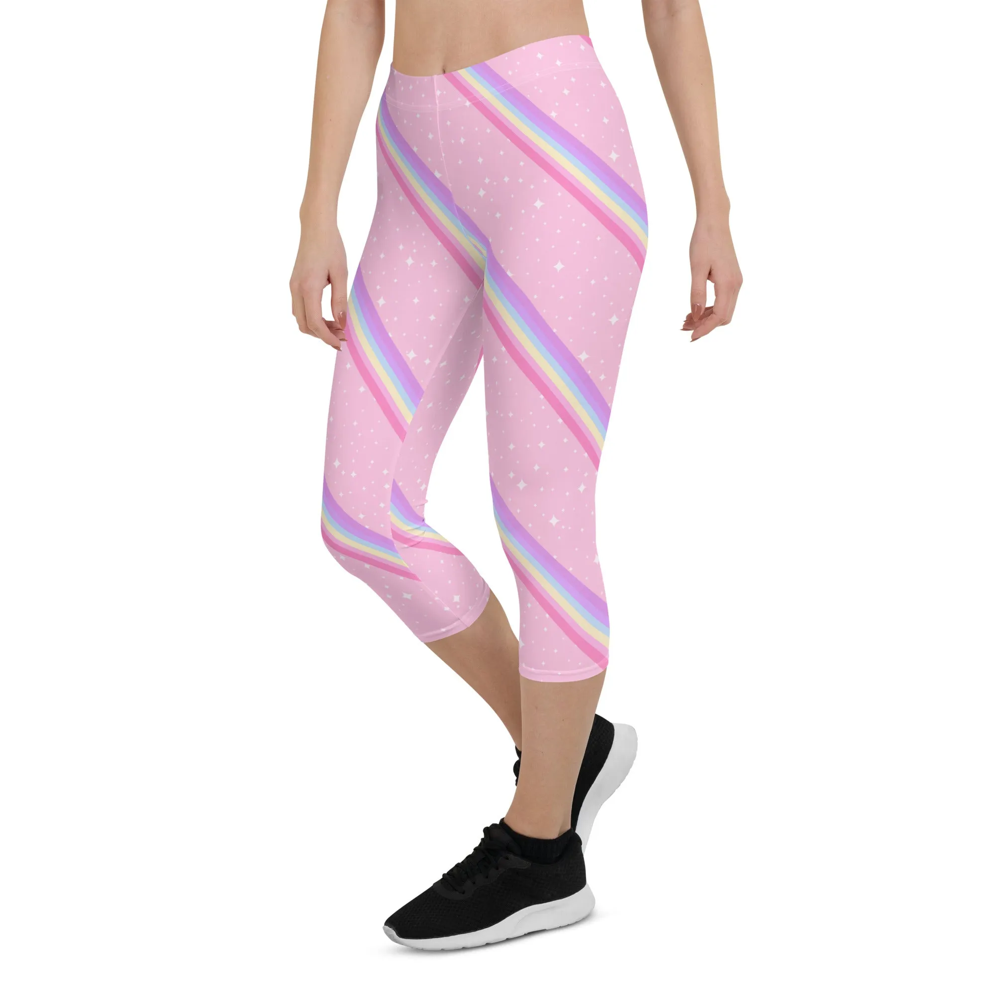 Kawaii Sparkle Cake Rainbow Beam Capri Leggings