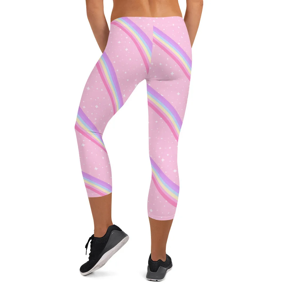 Kawaii Sparkle Cake Rainbow Beam Capri Leggings