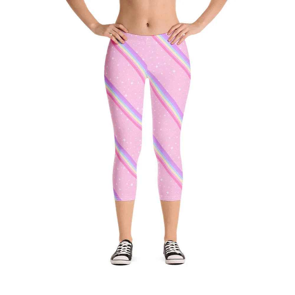 Kawaii Sparkle Cake Rainbow Beam Capri Leggings