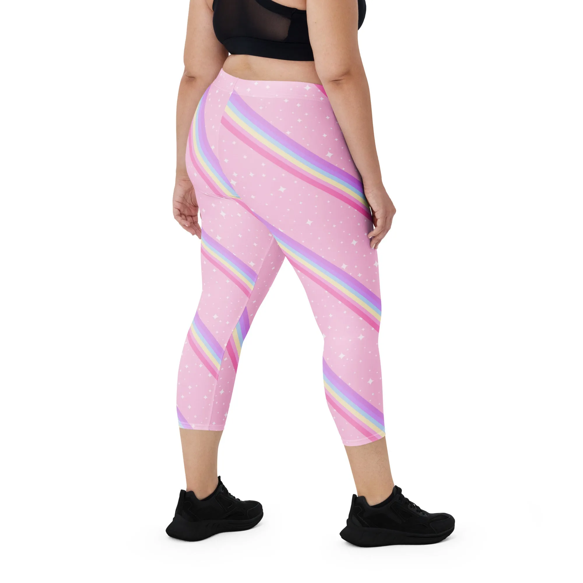 Kawaii Sparkle Cake Rainbow Beam Capri Leggings