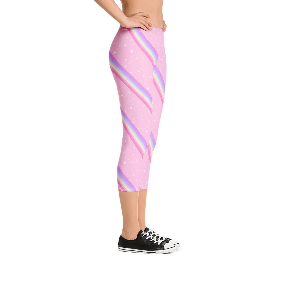 Kawaii Sparkle Cake Rainbow Beam Capri Leggings