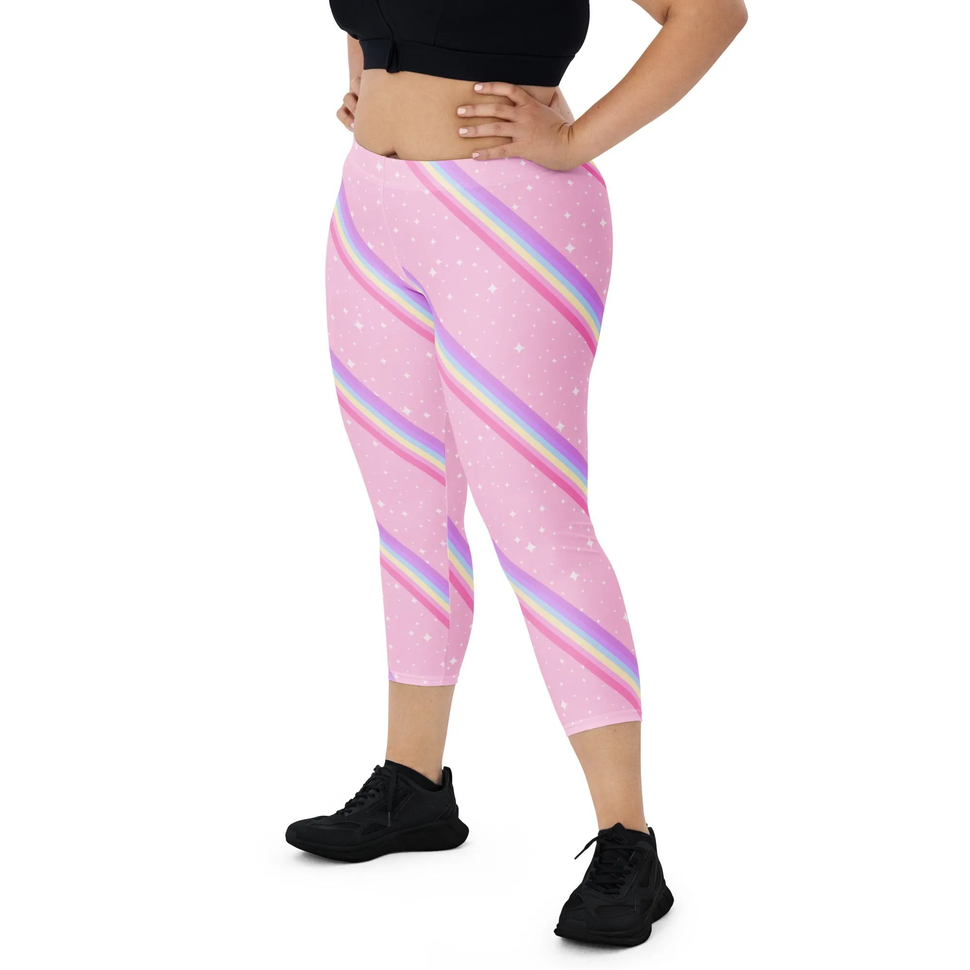 Kawaii Sparkle Cake Rainbow Beam Capri Leggings