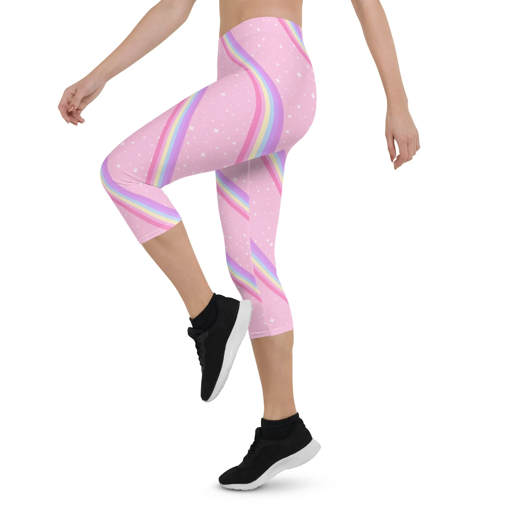 Kawaii Sparkle Cake Rainbow Beam Capri Leggings