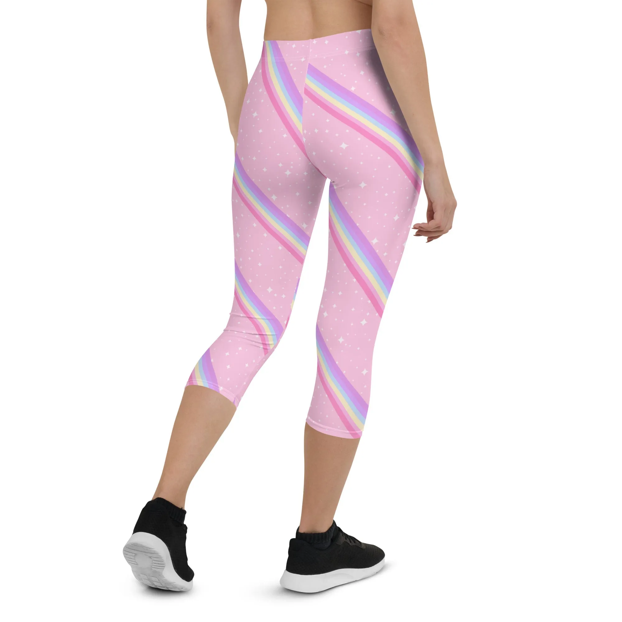 Kawaii Sparkle Cake Rainbow Beam Capri Leggings