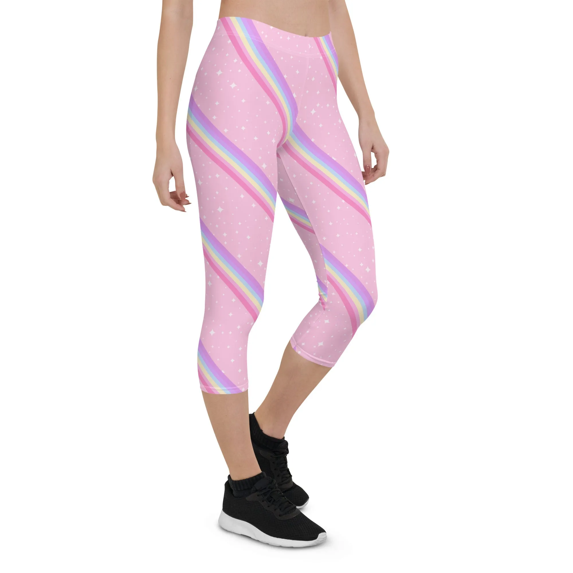 Kawaii Sparkle Cake Rainbow Beam Capri Leggings