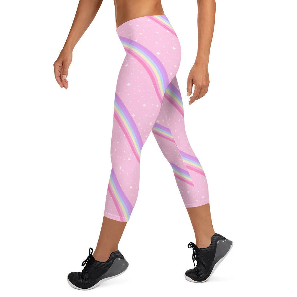 Kawaii Sparkle Cake Rainbow Beam Capri Leggings