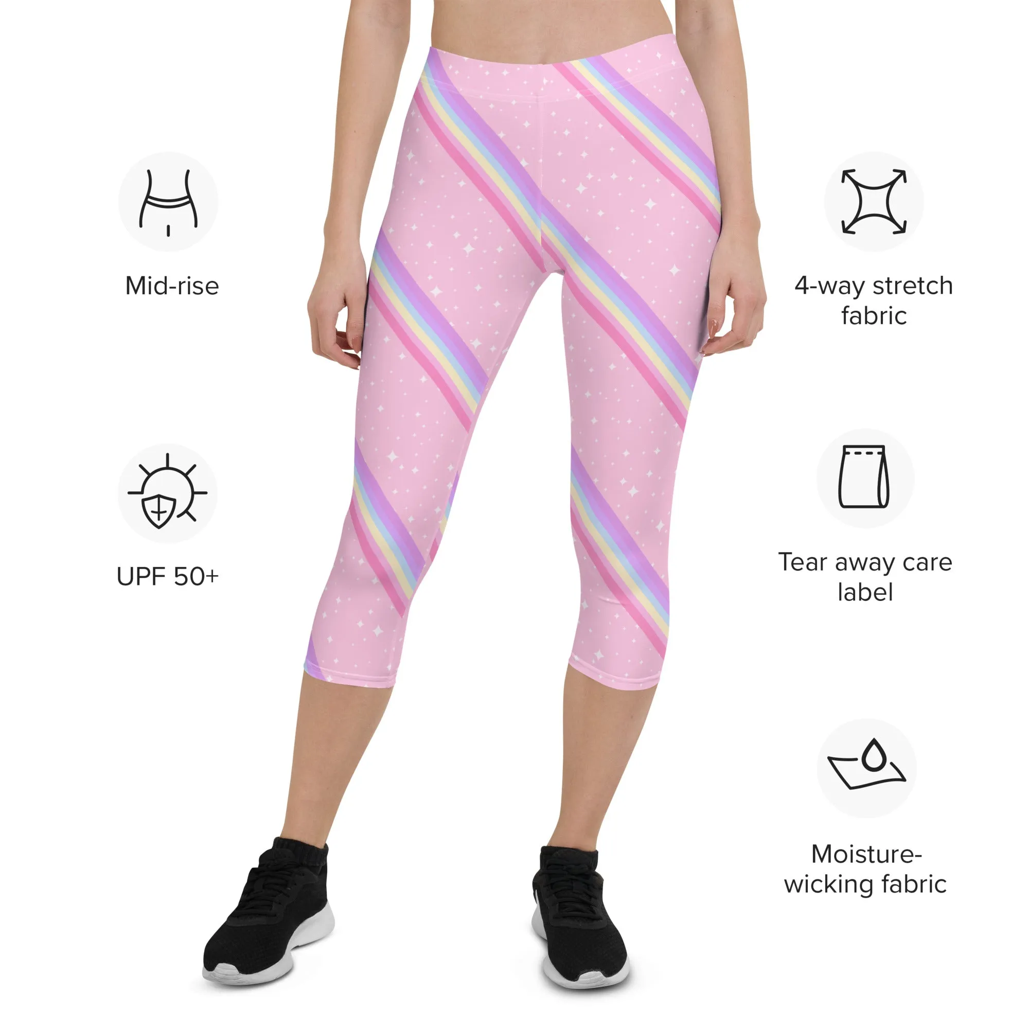 Kawaii Sparkle Cake Rainbow Beam Capri Leggings