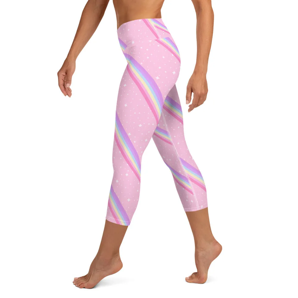 Kawaii Sparkle Cake Rainbow Beam Yoga Capri Leggings