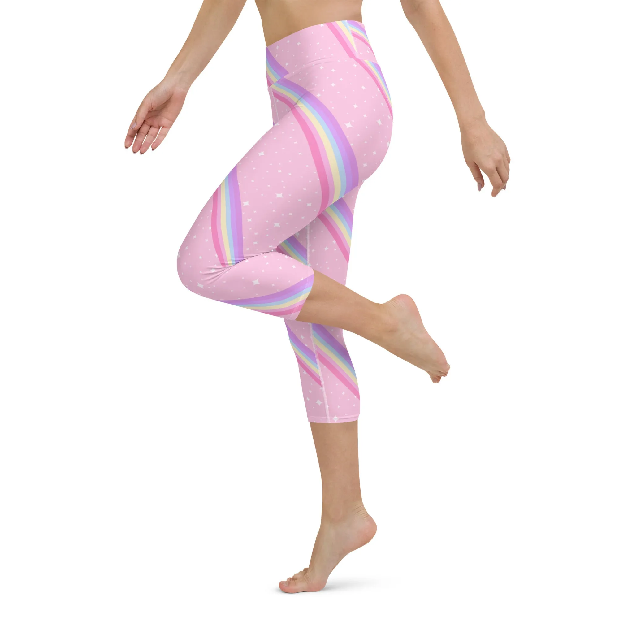 Kawaii Sparkle Cake Rainbow Beam Yoga Capri Leggings