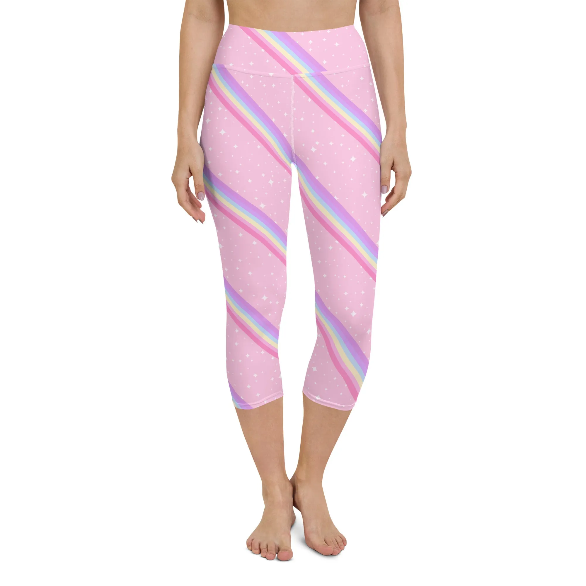 Kawaii Sparkle Cake Rainbow Beam Yoga Capri Leggings