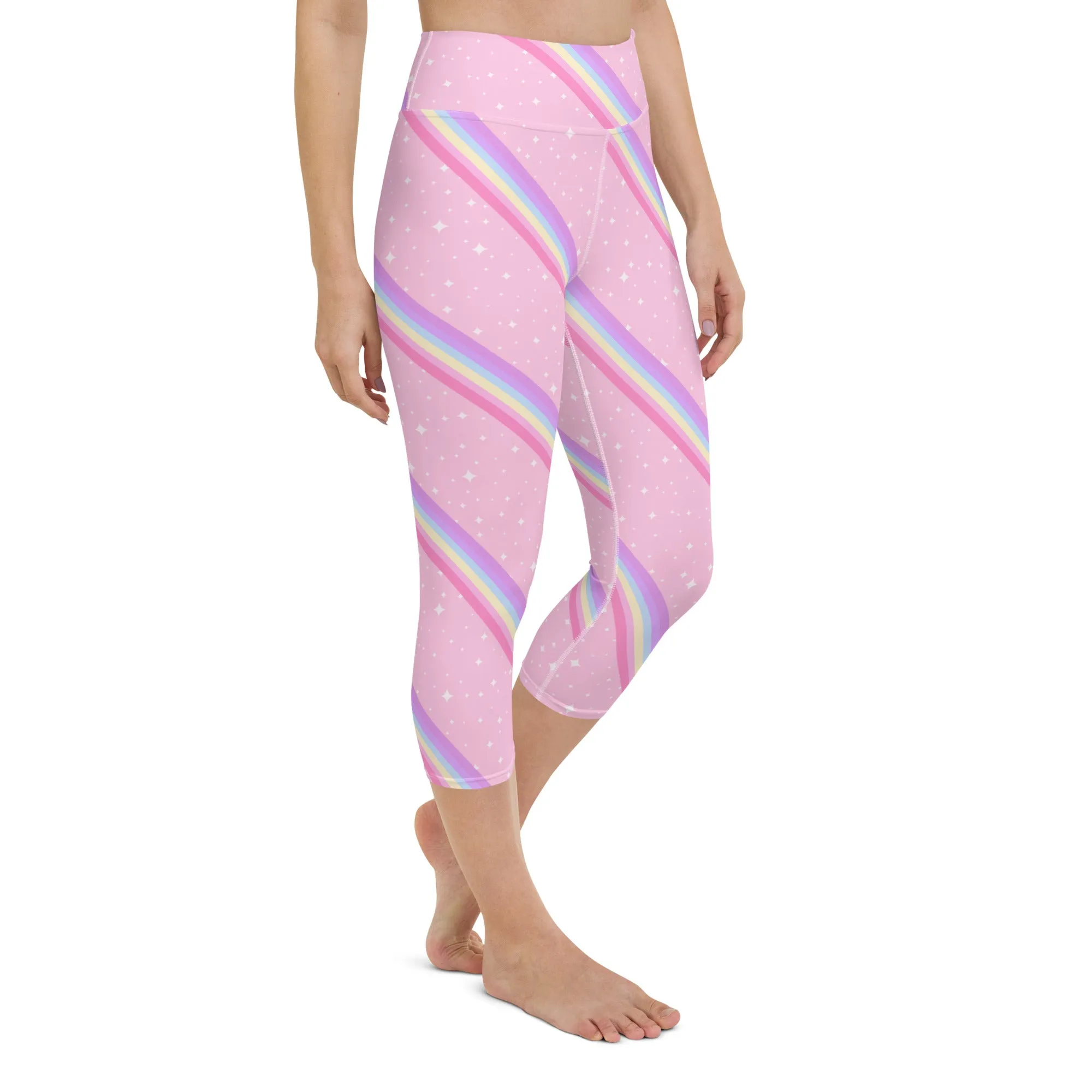 Kawaii Sparkle Cake Rainbow Beam Yoga Capri Leggings