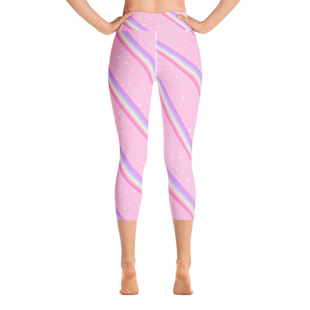 Kawaii Sparkle Cake Rainbow Beam Yoga Capri Leggings