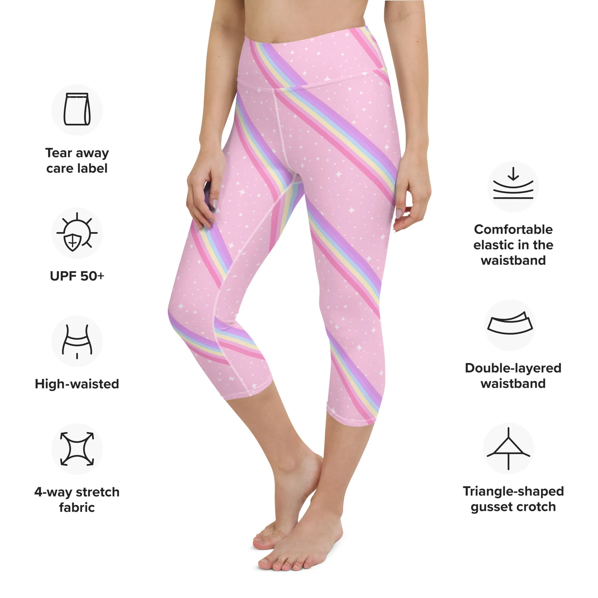 Kawaii Sparkle Cake Rainbow Beam Yoga Capri Leggings