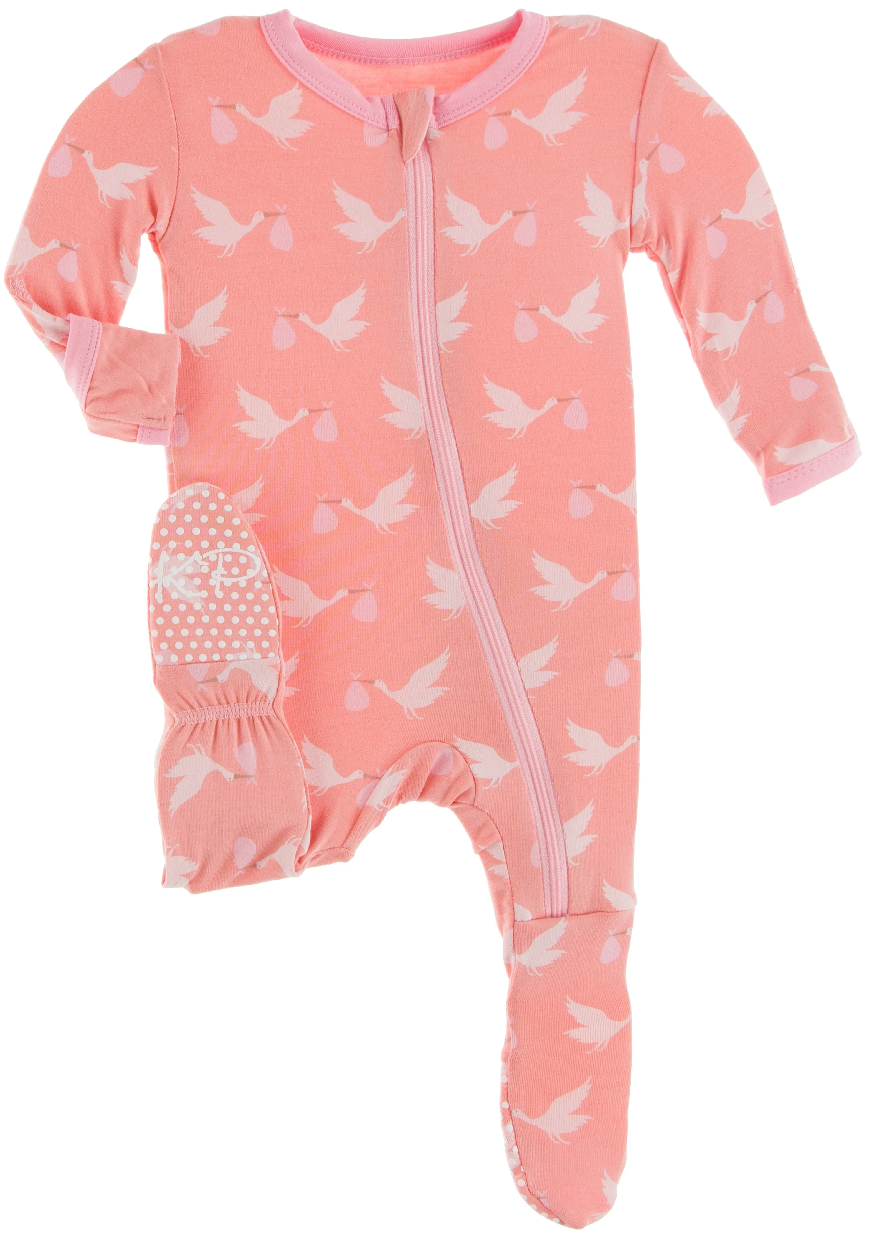 KicKee Pants Blush Stork Footie with Zipper