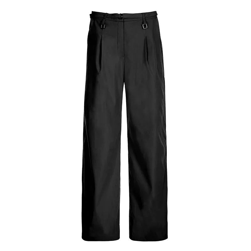 Korean Fashion Straight Leg Suit Pants Solid Basic Belted Casual Female Trousers Folds Elegant Sweatpants Chic Bottom