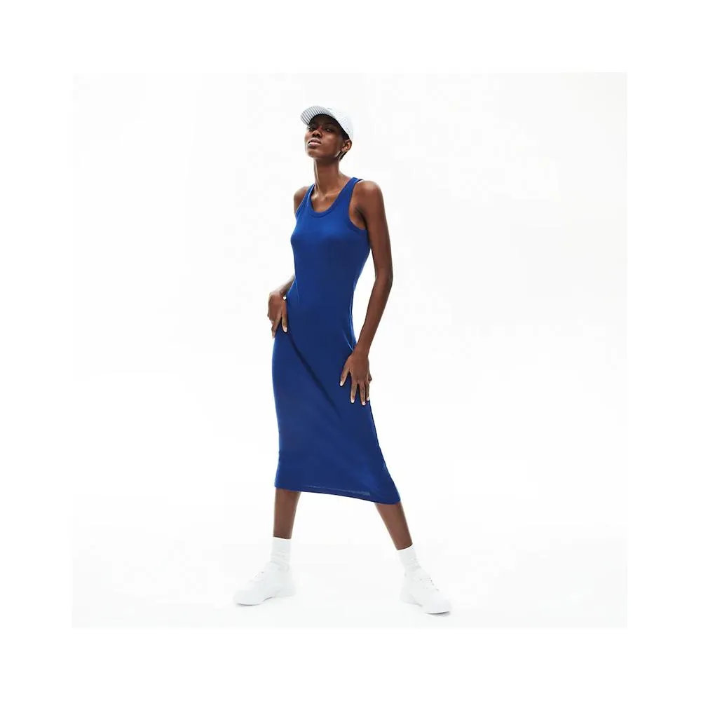 Lacoste Women's Long Ribbed Cotton Dress Methylene EF5480 F9F