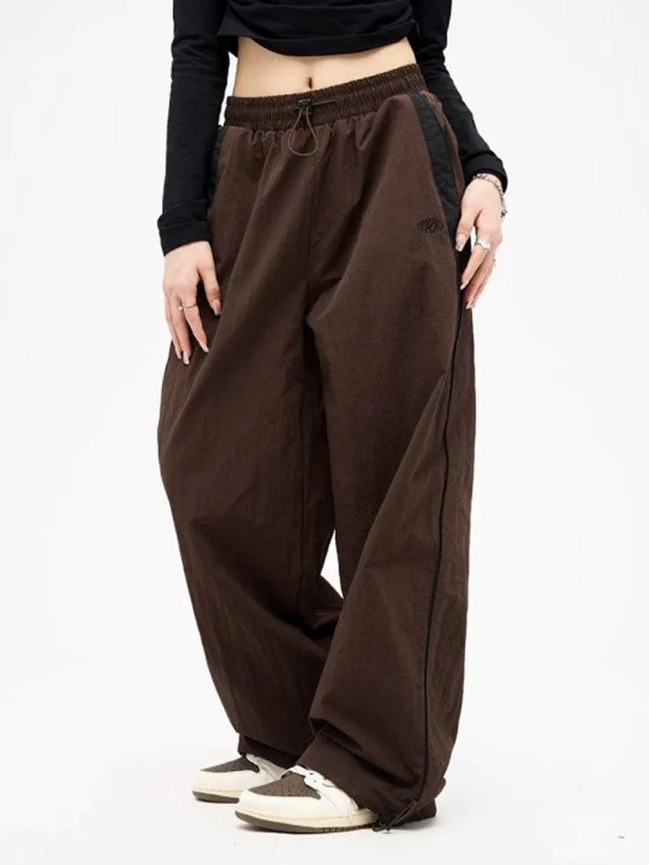 LANFUBEISI - Contrast Piping Black Baggy Sweatpants