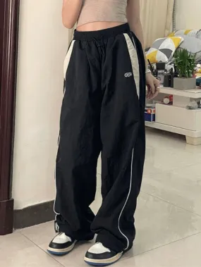 LANFUBEISI - Contrast Piping Black Baggy Sweatpants