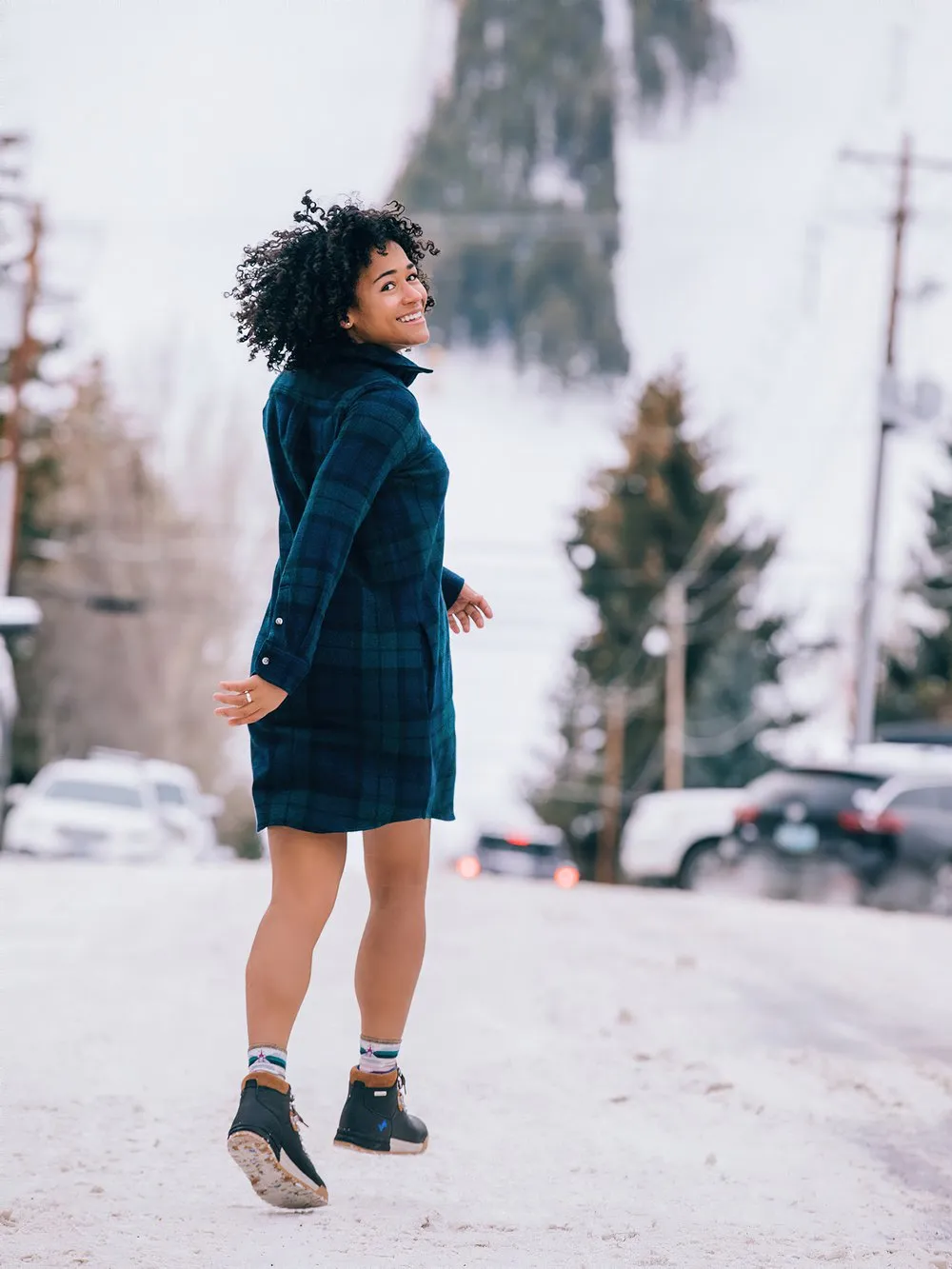 Legend Sweater Shirtdress in Black Watch Plaid