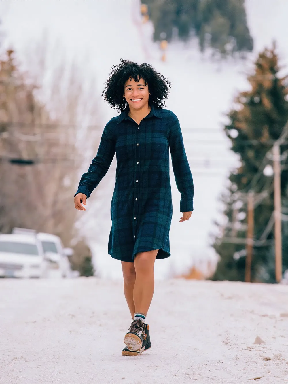 Legend Sweater Shirtdress in Black Watch Plaid