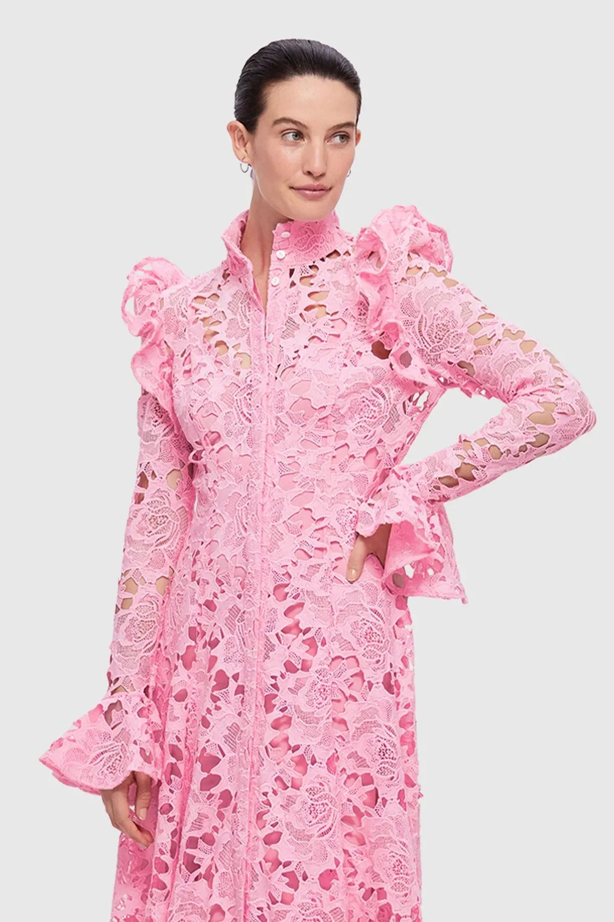 Leo Lin Aliyah Lace Butterfly Sleeve Midi Dress - Candy Pink