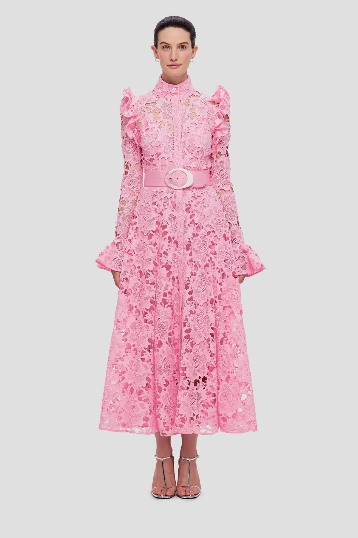 Leo Lin Aliyah Lace Butterfly Sleeve Midi Dress - Candy Pink