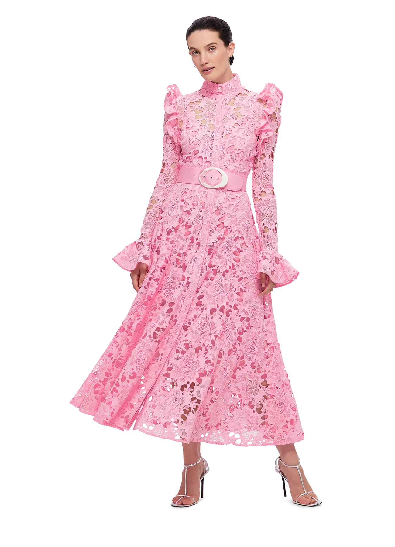 Leo Lin Aliyah Lace Butterfly Sleeve Midi Dress - Candy Pink