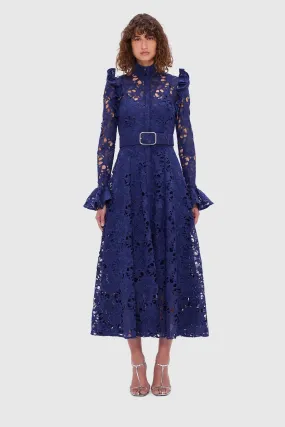 Leo Lin Aliyah Lace Butterfly Sleeve Midi Dress - Oxford Blue