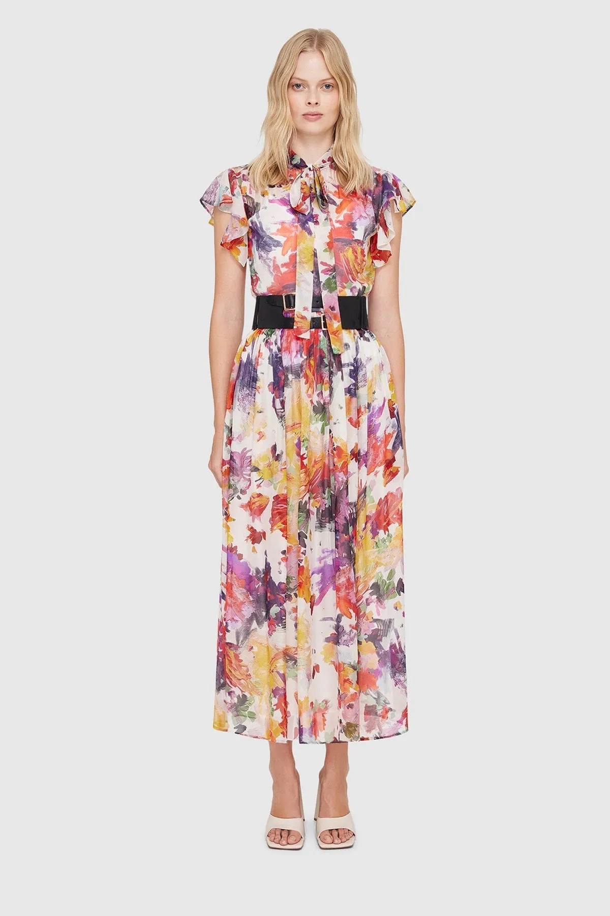 Leo Lin Poise Flutter Sleeve Dress - Water Lillies