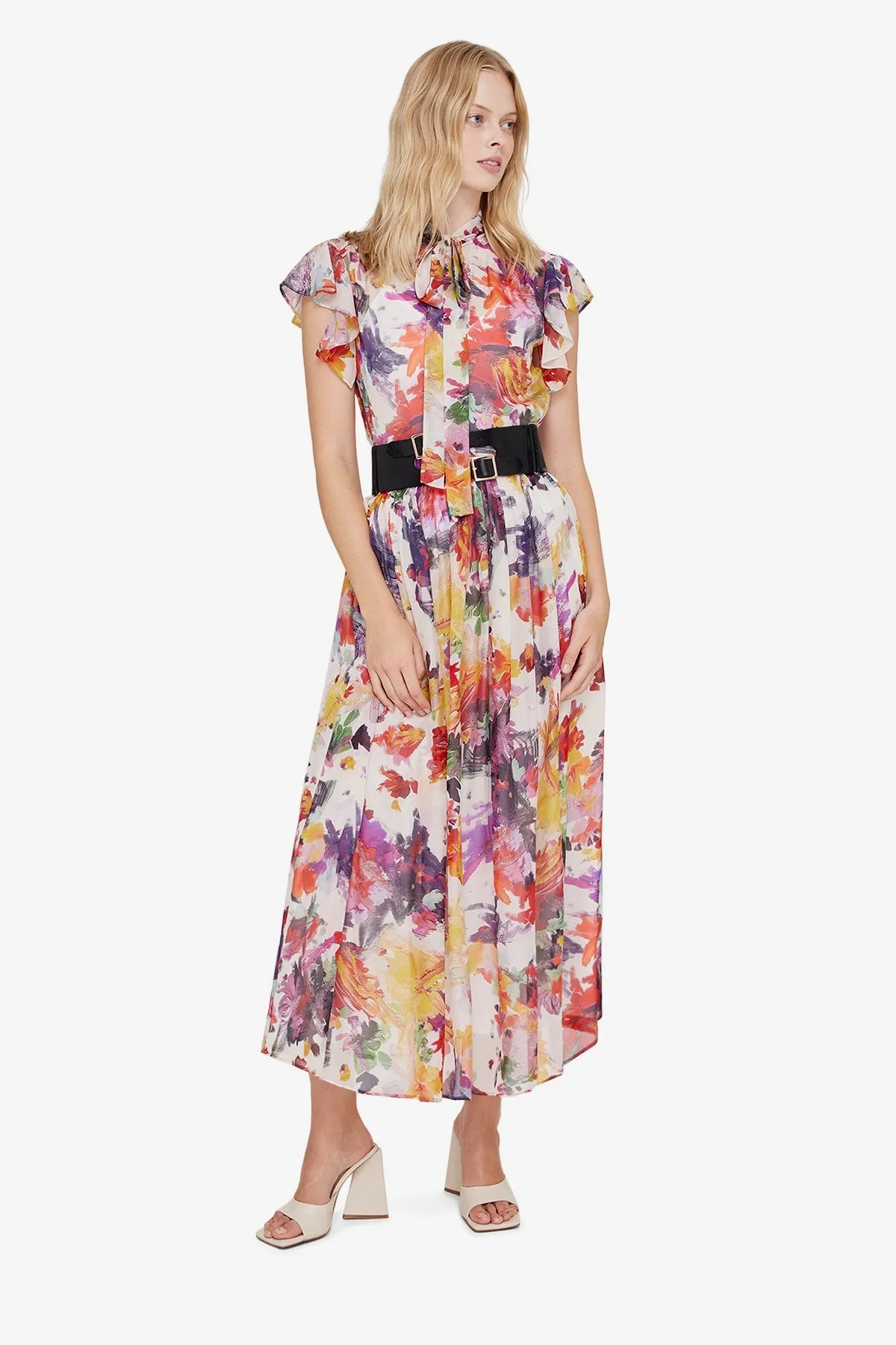 Leo Lin Poise Flutter Sleeve Dress - Water Lillies